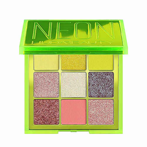 Huda Beauty Neon Green Obsessions eyeshadow palette in black compact with nine pans of green shades