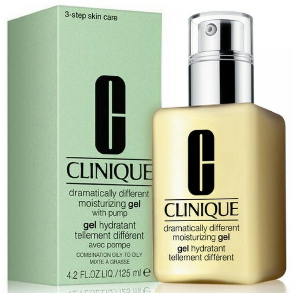 Clinique Dramatically Different Moisturizing Gel in 125ml pump bottle on marble countertop