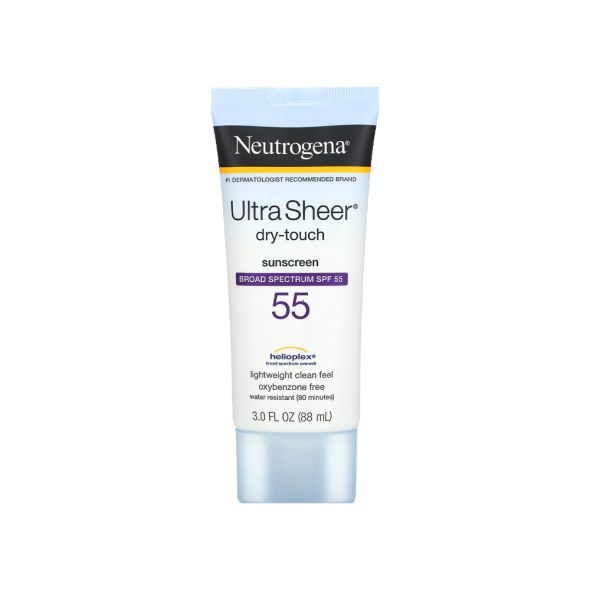 Neutrogena Ultra Sheer Dry Touch Sunscreen SPF 55 88ml tube front view with blue and white branding