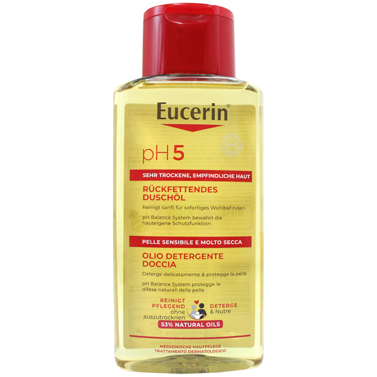 Eucerin pH5 Moisturizing Shower Oil 200ml bottle on white background