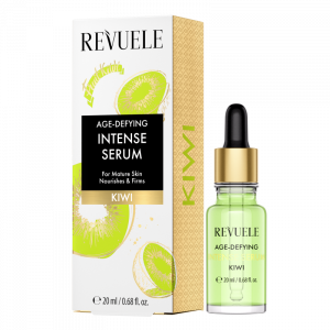 Revuele Kiwi Intense Serum in a clear glass dropper bottle against a white background