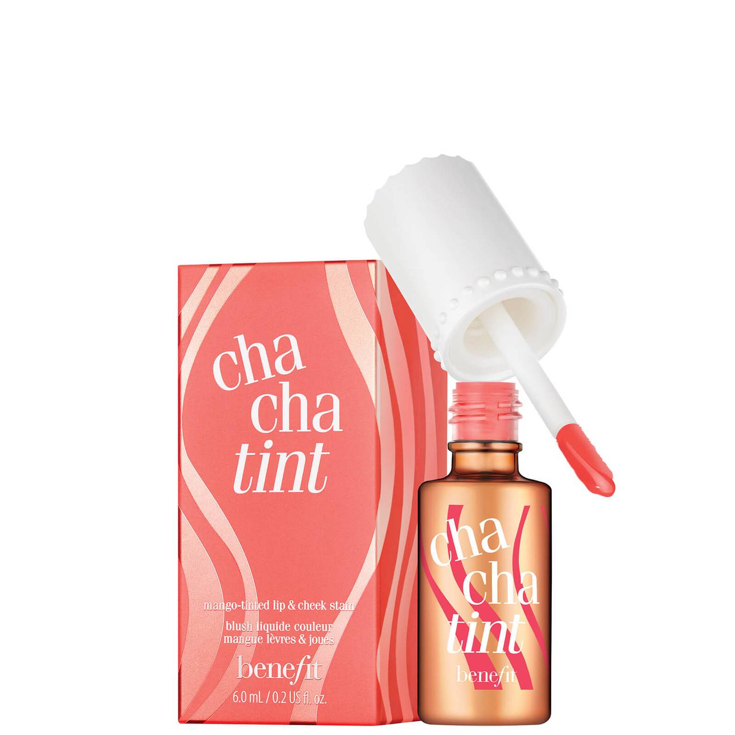 Benefit Chacha Tint mango lip and cheek stain in 6ml glass bottle