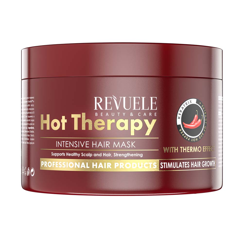 Revuele Hot Therapy Hair Mask 500Ml jar with silver lid on white background