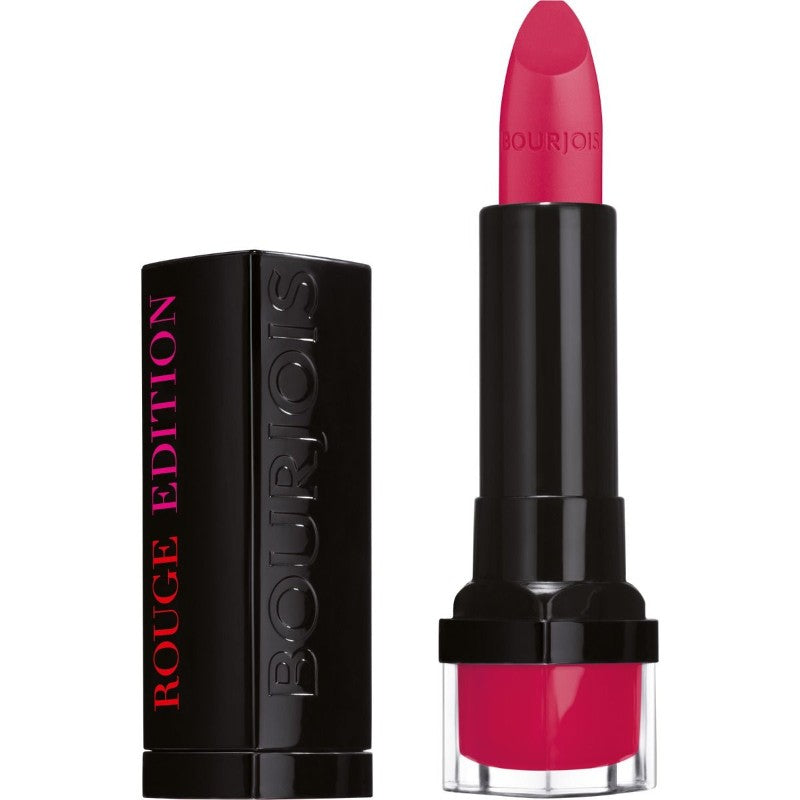 Bourjois Rouge Edition Fuchsia Sari Lipstick No.42 in its sleek black case, vibrant fuchsia colour visible