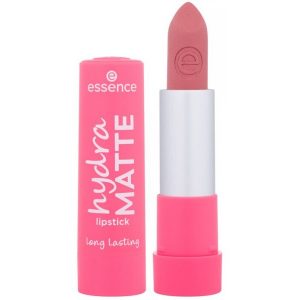 Essence Hydra Matte 411 Rock 'N' Rose lipstick bullet with rose-gold packaging on a clean white surface