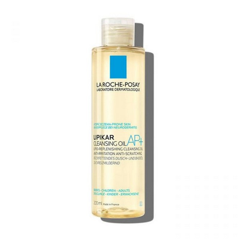 La Roche Posay Lipikar Cleansing Oil Ap+ 200ml – opaque white bottle with blue cap on marble surface