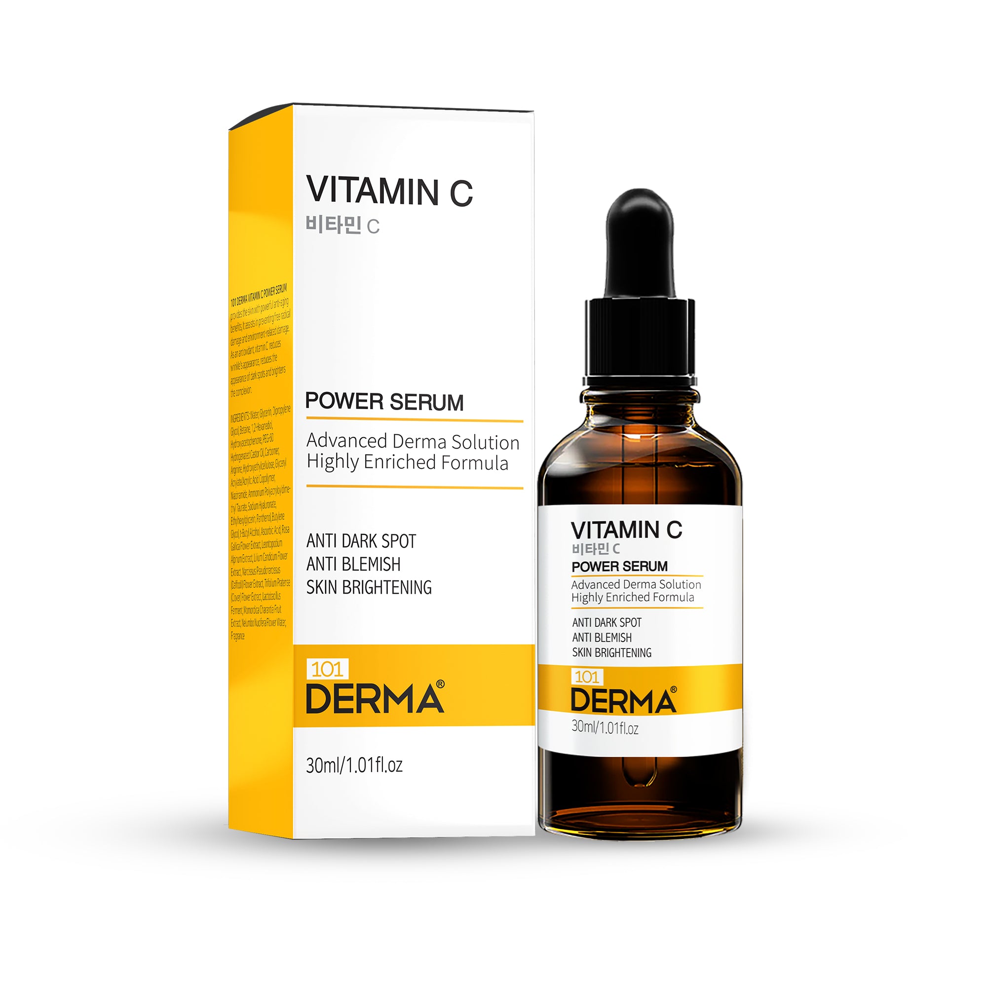 101 Derma Vitamin C Power Serum in a glass bottle with dropper, 30ml