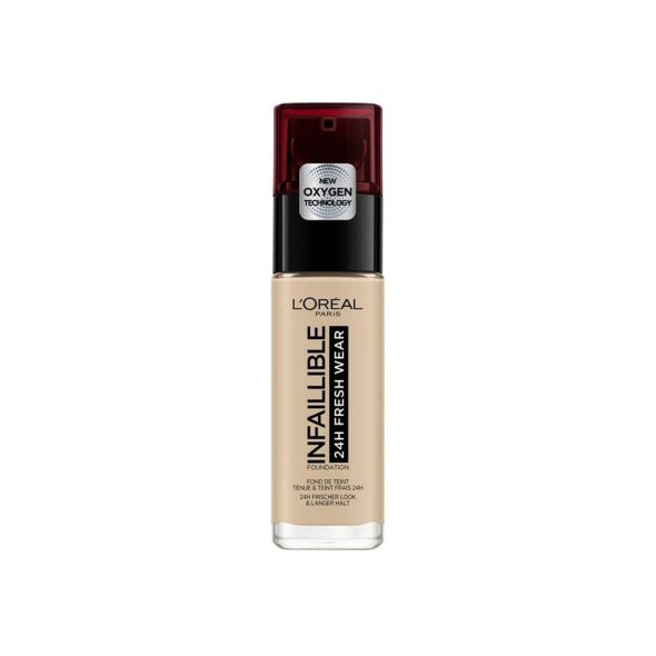L'Oreal Infallible 32H Fresh Wear Foundation in shade 130 Beige Peau, glass bottle with black cap