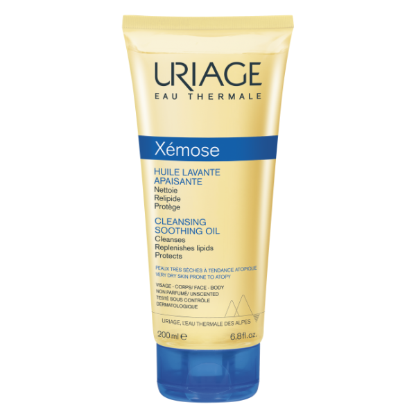 Uriage Xémose Cleansing Soothing Oil 200ml pump bottle on white background