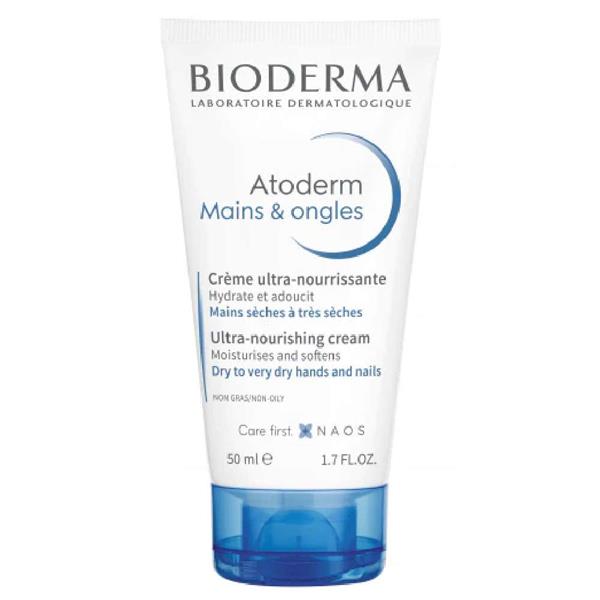 Bioderma Atoderm Ultra-Nourishing Hand Cream 50ml white pump bottle on clean background