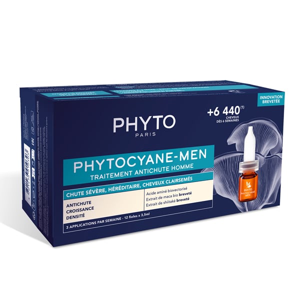 Phyto Phytocyane anti-hair loss treatment for men box with 12 ampoules, white and green packaging