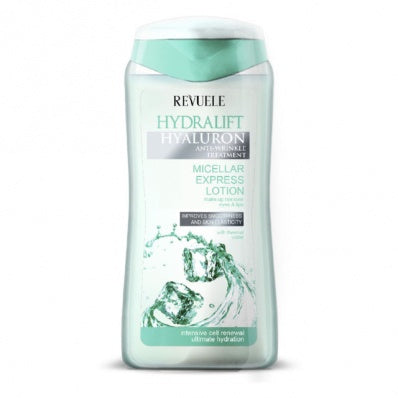 Revuele Micelle Phase Express Lotion in a sleek white bottle with blue accents, 200ml size