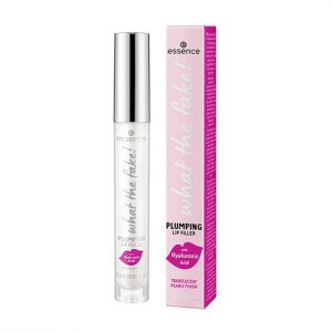 Essence What the Fake! Plumping Lip Filler 01 in a clear tube with pink cap, 4.2ml size