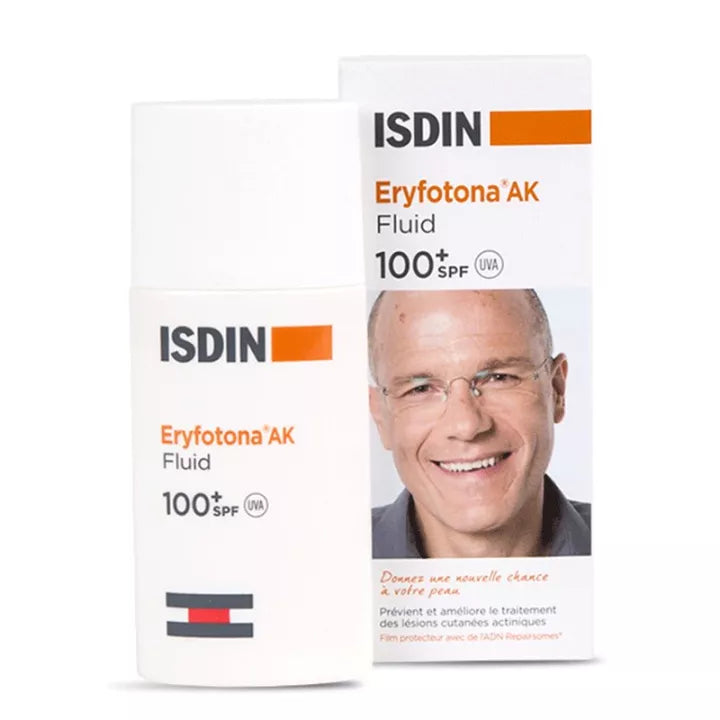 ISDIN Eryfotona AK Fluid SPF100+ 50ml bottle front view with white cap and blue label