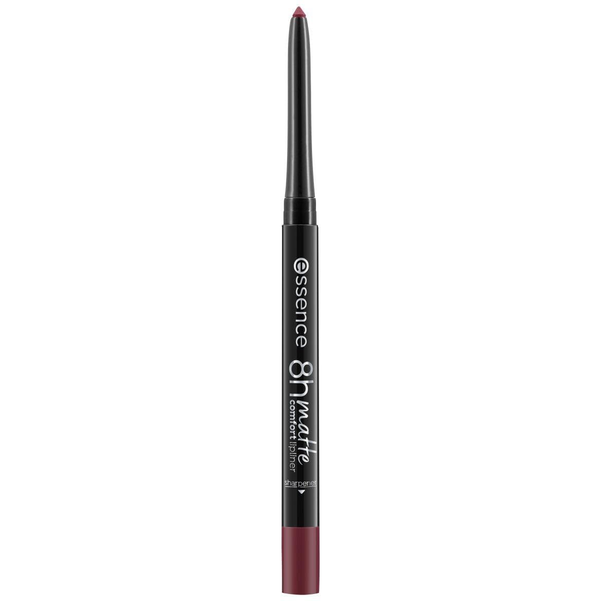 Essence 8h Matte Comfort Lipliner 08 in its black pencil packaging with a nude beige tip