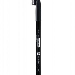 Essence Eyebrow Designer 01 Black pencil with fine tip and spoolie cap on white background