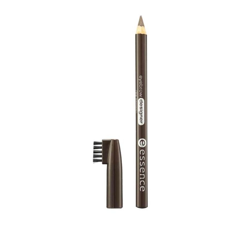 Essence Eyebrow Designer 02 Brown pencil and spoolie duo on white background