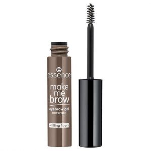 Essence Make Me Brow Gel Mascara in 02 Browny Brows, beige tube with precision brush, shown on clean white background