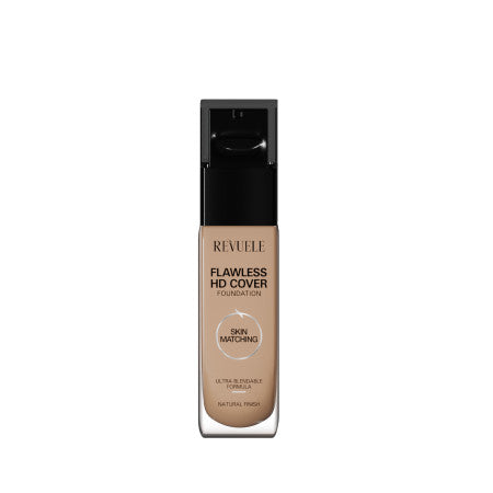 Revuele Flawless HD Cover Foundation in shade 02 Vanilla, lightweight bottle with pump dispenser