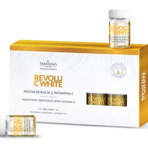 Farmona Revolu C White Night Treatment ampoule box front view with 5x5ml vials