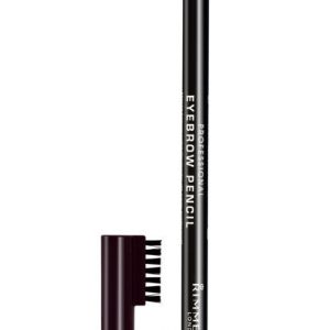 Rimmel London Professional Eyebrow Pencil in shade 004 Black Brown, 1.4g, with cap and spoolie brush visible