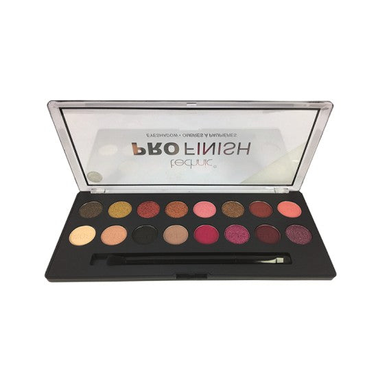 Technic Pro Finish 16 Colour Eye Shadow Palette in Hidden Treasures with nude, brown, and plum shades displayed in a mirrored palette