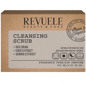 Revuele Vegan & Organic Cleansing Scrub 100ml tube packaging on white background