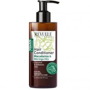 Revuele Vegan & Organic Hair Conditioner 250ml bottle, white and green packaging with botanical illustration