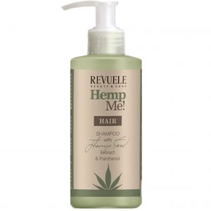 Revuele Hemp Me Hair Shampoo 250ml bottle, green label with hemp leaf design, front view