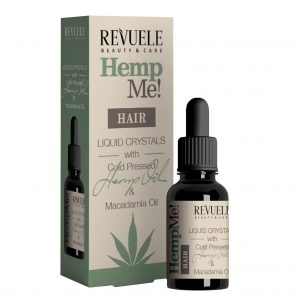 Revuele Hemp Me Hair Oil 30ml bottle on a white surface, showing the minimalist label and dropper cap.
