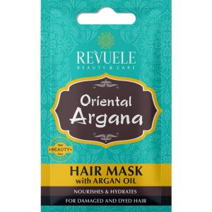 Revuele Hair Mask With Argan Oil 25ml tube on pink background