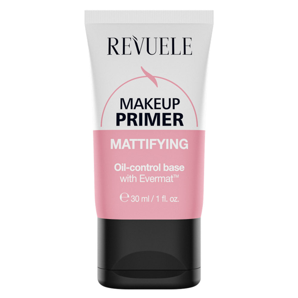 Revuele Mattifying Makeup Primer in a white tube with purple accents, 30 ml size