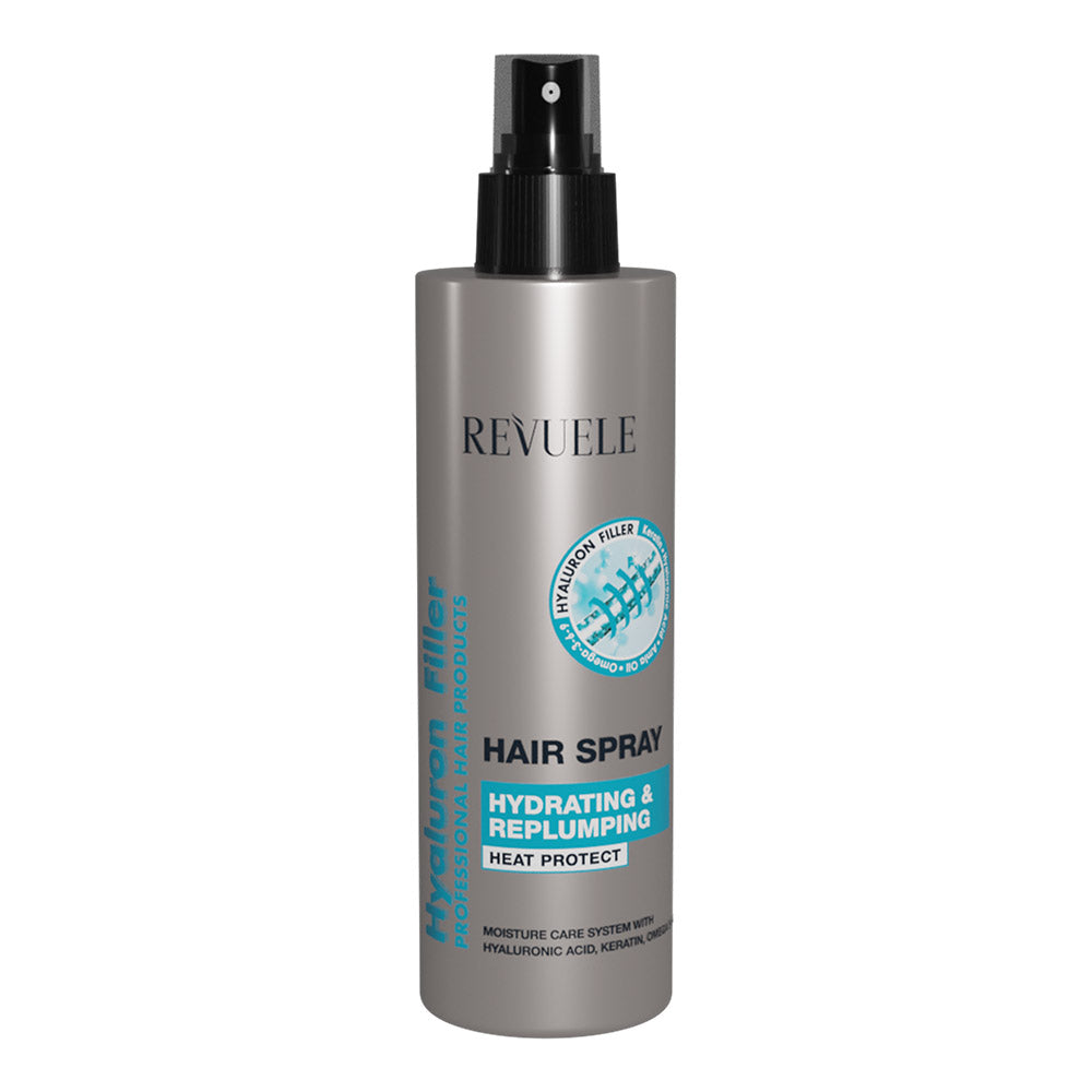 Revuele Hyaluron Filler Hair Spray 200 ml bottle on a clean white surface, front label visible
