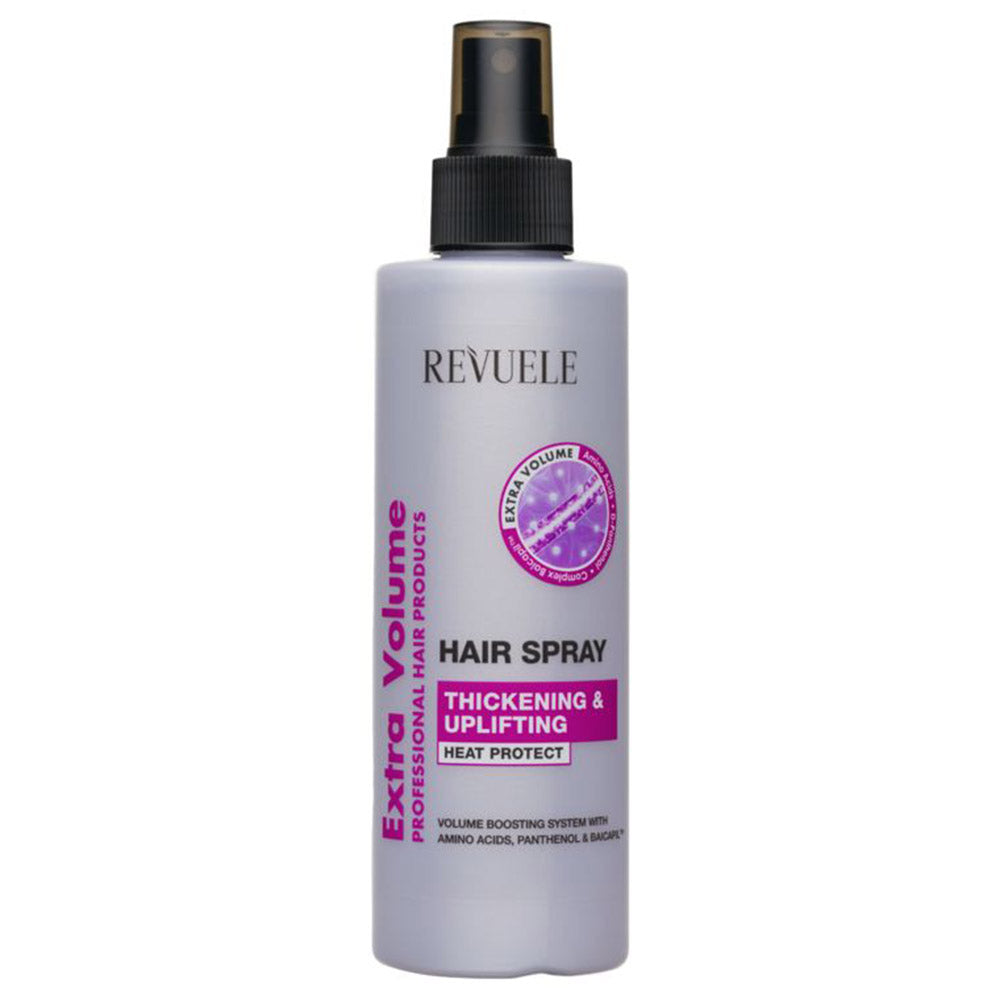 Revuele Extra Volume Hair Spray 200ml bottle with purple and white label