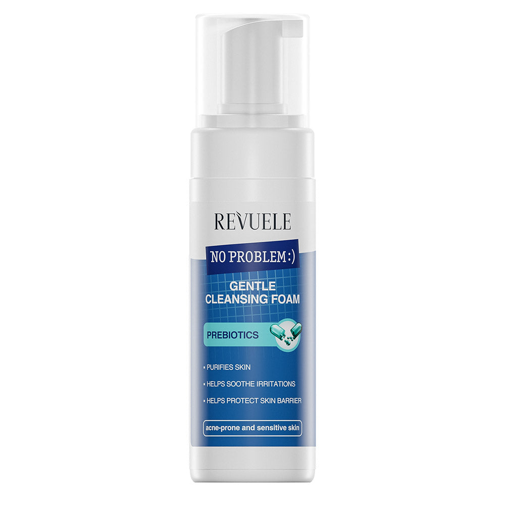 Revuele No Problem Gentle Cleansing Foam packaging in white and green tones, 150 ml bottle