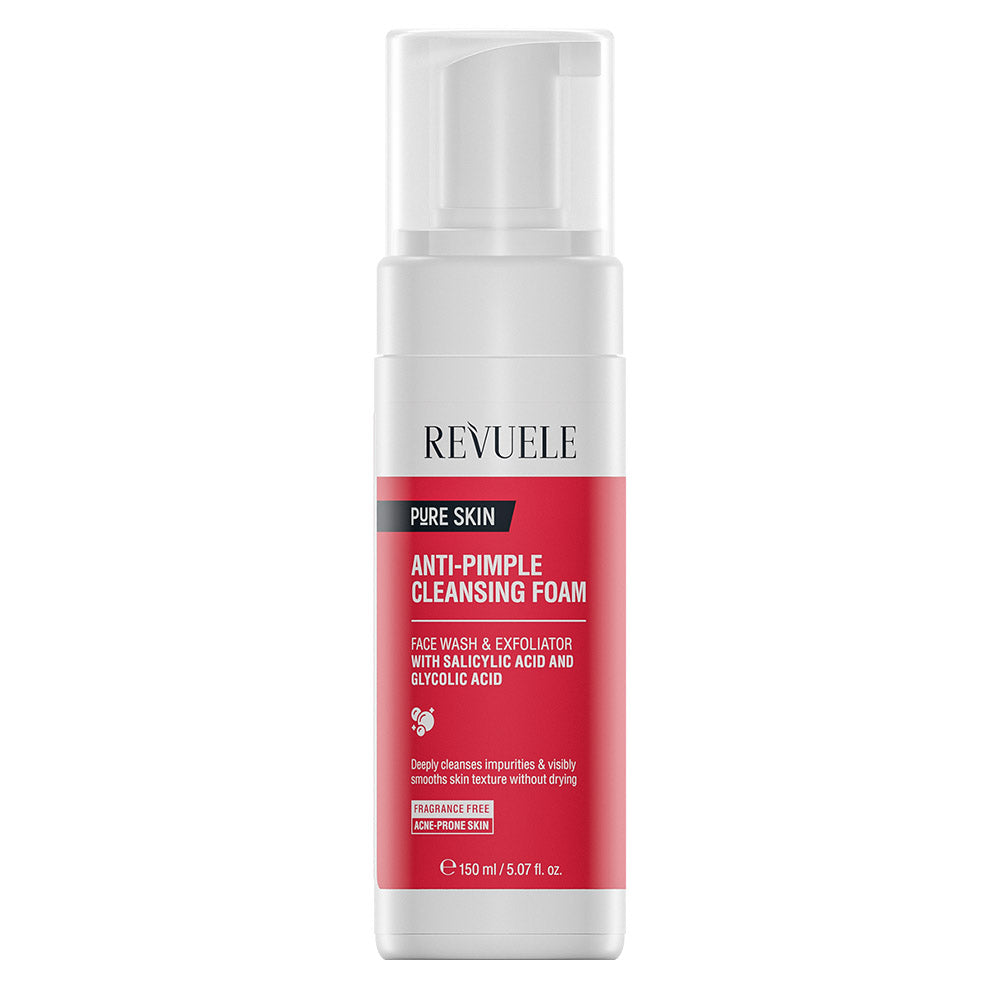 Revuele Anti-Pimple Cleansing Foam 150 ml white bottle with red accents on clean background