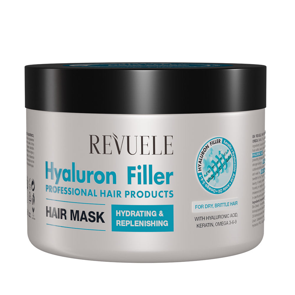 Revuele Hyaluron Filler hair mask 500ml bottle with pump on white background