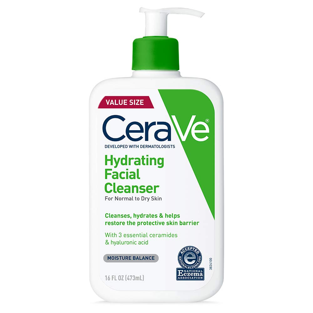 CeraVe Hydrating Cleanser 473ml bottle front view white label green accent