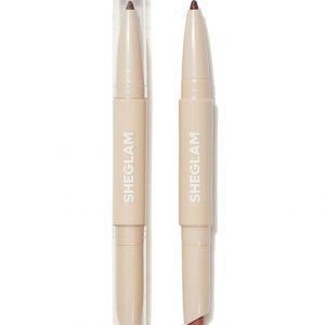 Sheglam Glam 101 Lipstick & Liner Duo in Deep Caramel, dual-ended bullet and pencil packaging on clean background