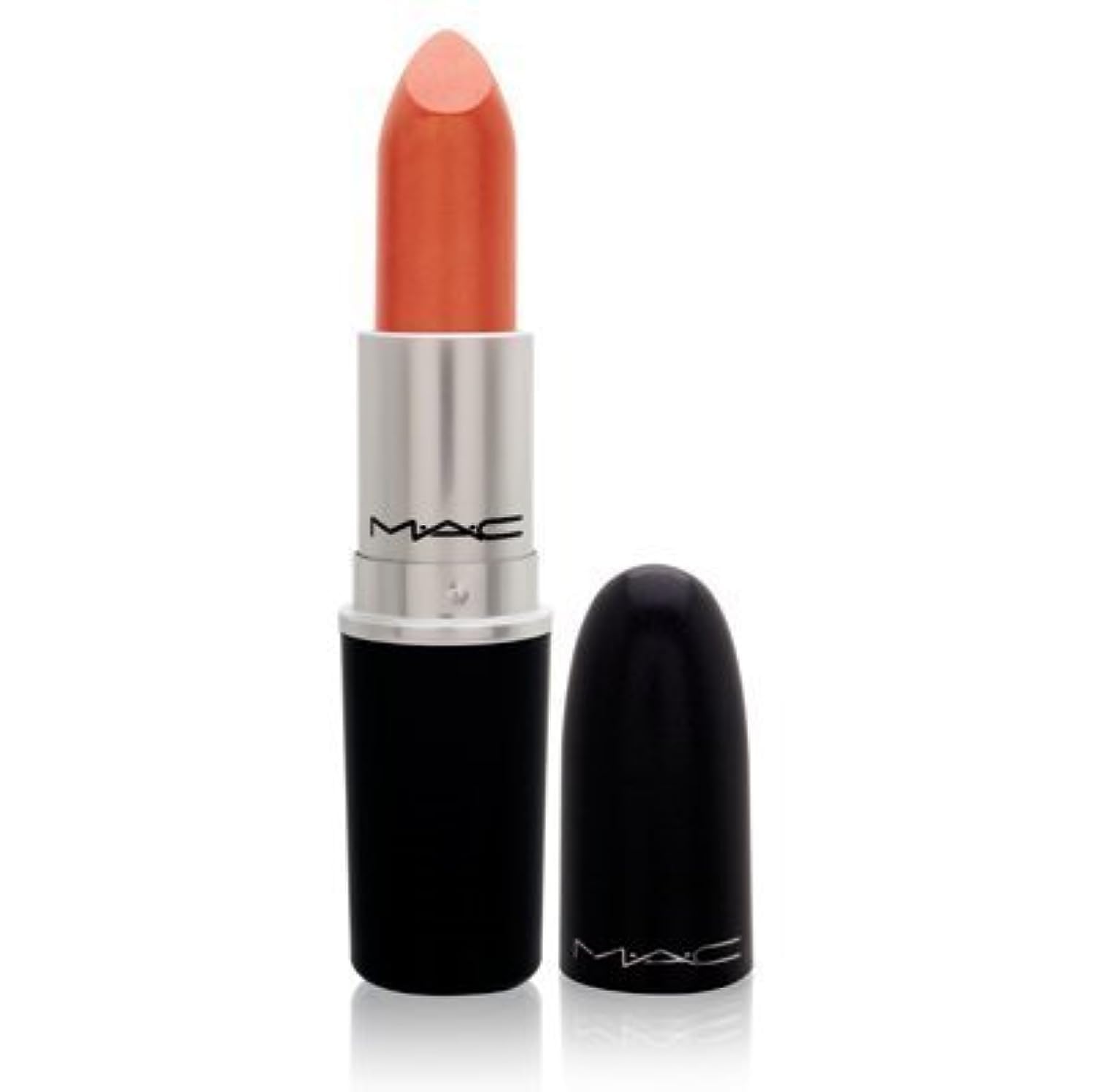 MAC Powder Kiss Lipstick in No.305 Orange, bullet swatch showing matte orange colour