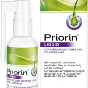 Bayer Priorin Liquid 50 ml bottle on white background with blue cap and label