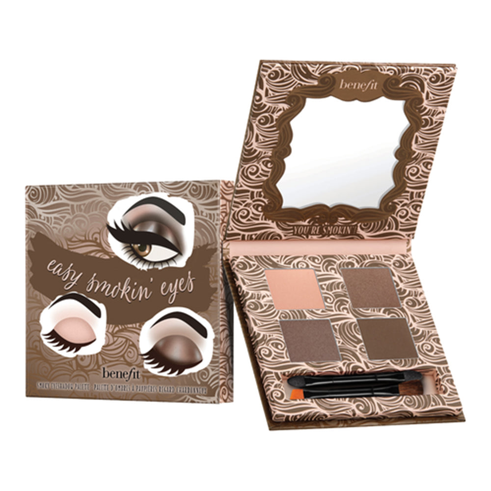 Benefit Easy Smokin Eyes Palette packaging with four shadow pans in pink, copper, bronze, and brown