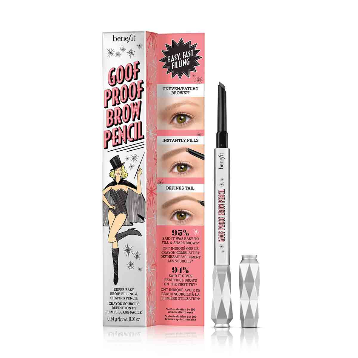 Benefit Goof Proof Brow Pencil in Cool Grey, angled tip for precise strokes