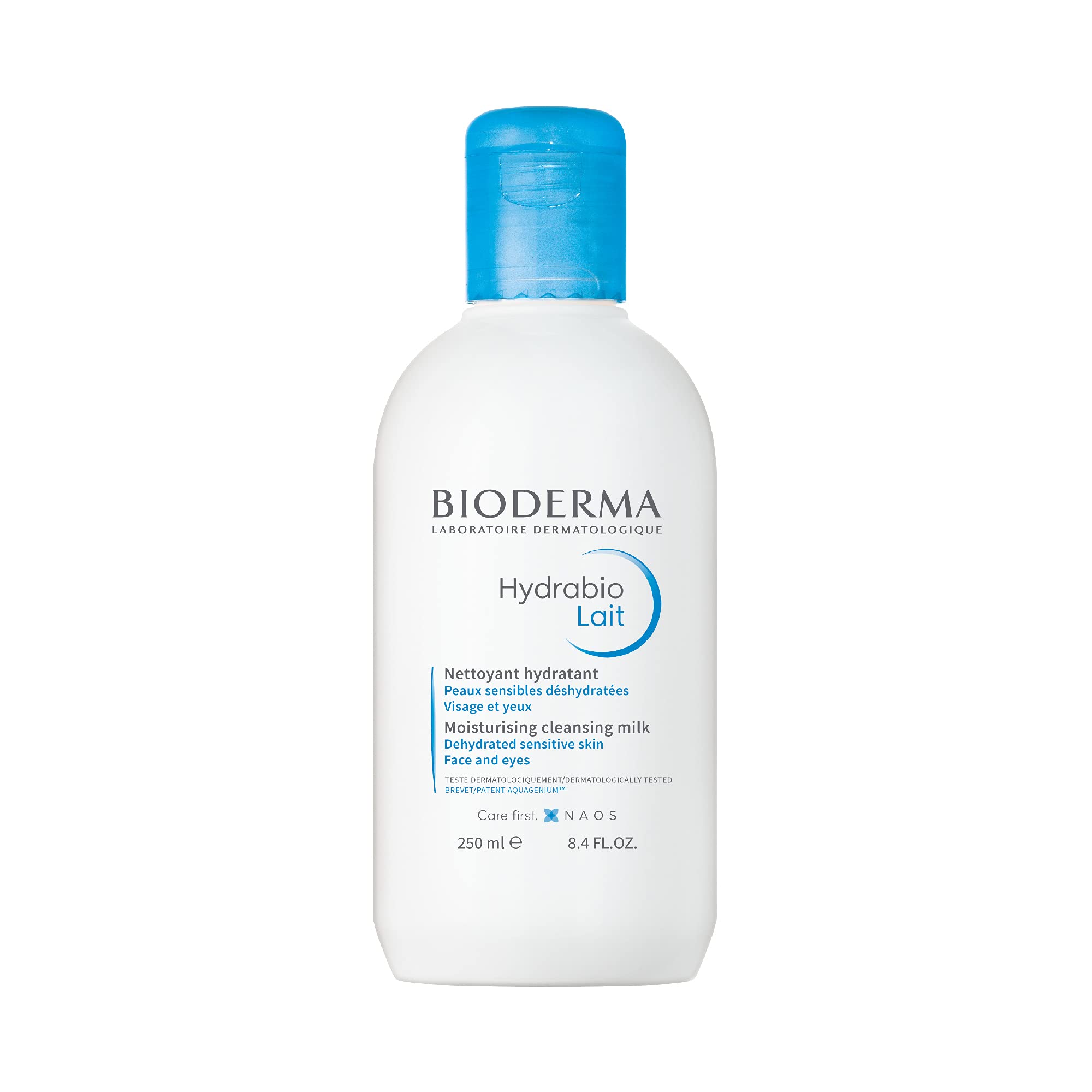 Bioderma Hydrabio H2O Moisturising Cleansing Milk 250ml bottle on white background