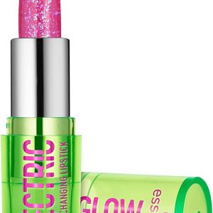 Essence Electric Glow Lipstick in pink packaging with shimmering bullet