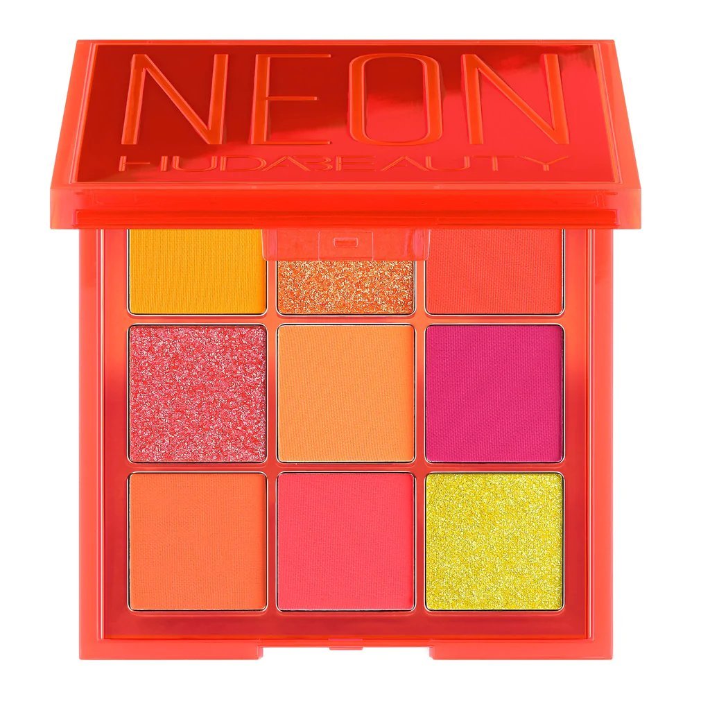 Huda Beauty Neon Orange Obsessions Eyeshadow Palette compact with nine neon-orange shades