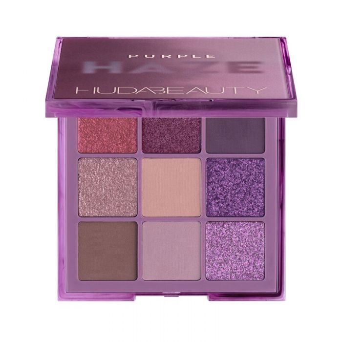 Huda Beauty Haze Purple palette with warm-toned mattes and shimmering sequin shades