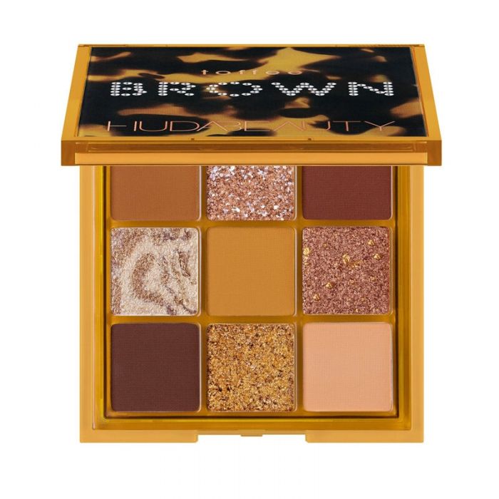 Huda Brown Obsessions Palette Toffee 7.5G with three warm brown shades in a mirrored compact