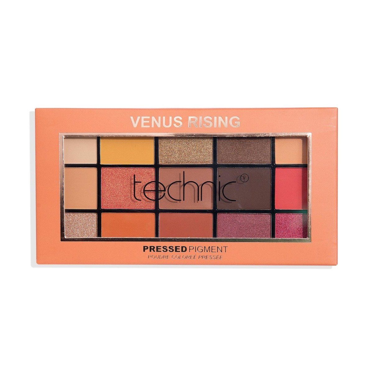 Technic 15 Color Eye Shadow Palette Goddess in 30g compact with 15 swatches from shimmer to satin