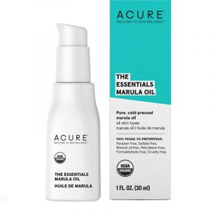 Acure The Essentials Marula Oil 30 ml in minimalist dropper bottle on white surface